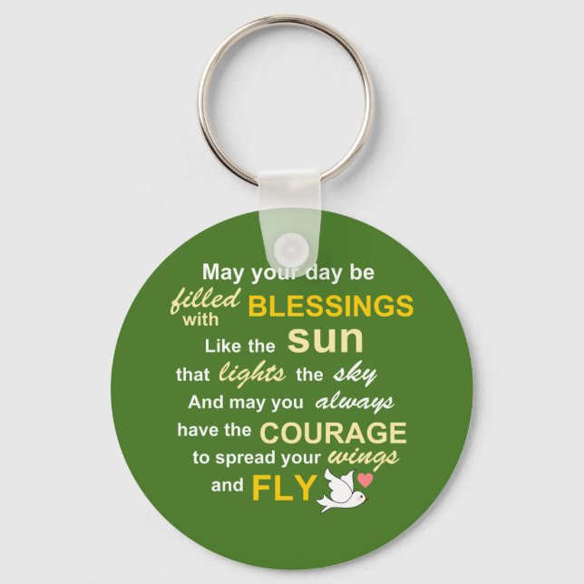 Irish Blessing for Courage - Typography in Green Keychain (Front)