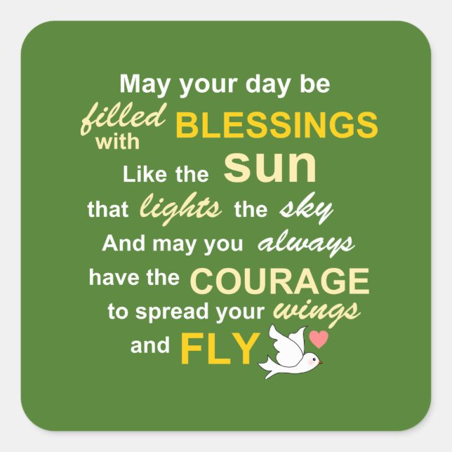 Irish Blessing for Courage - Typography in Green Square Sticker (Front)