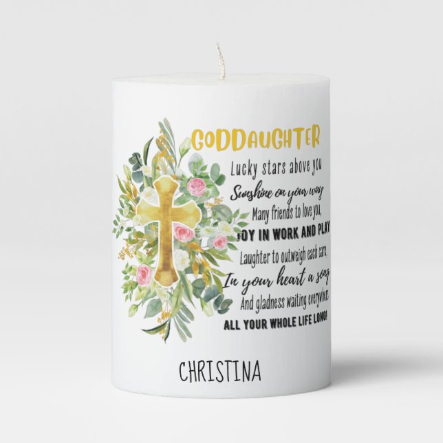 Irish Blessing For GODDAUGHTER - Personalized Gift Pillar Candle (Front)