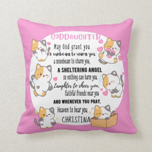 Irish Blessing GODDAUGHTER Cute Cats Kittens Thro Throw Pillow