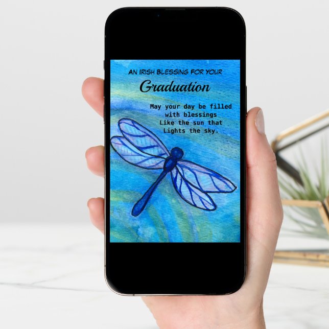 Irish Blessing Graduation Brave Blue Dragonfly Card (Front Digital)