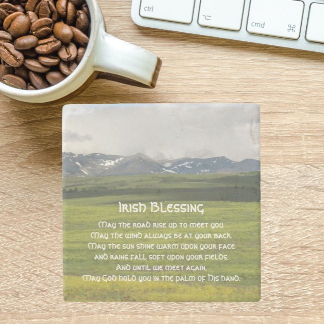 Irish Blessing Green Valley Landscape Stone Coaster (In Situ)