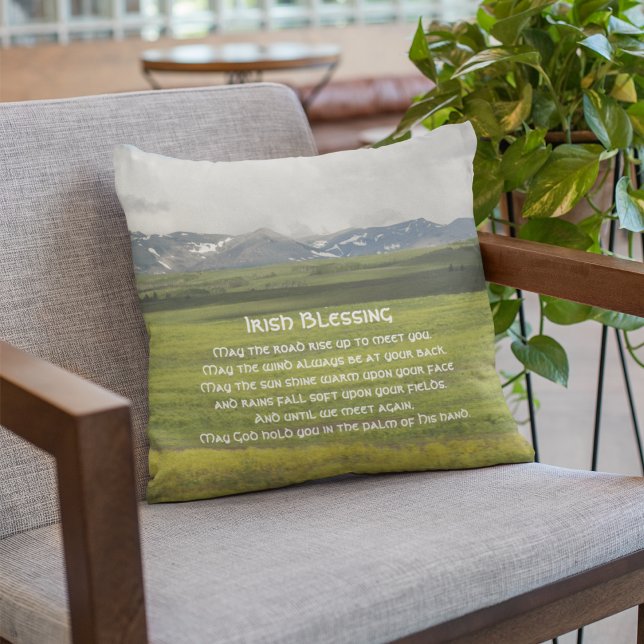 Irish Blessing Green Valley Landscape Throw Pillow (In Situ Patio)