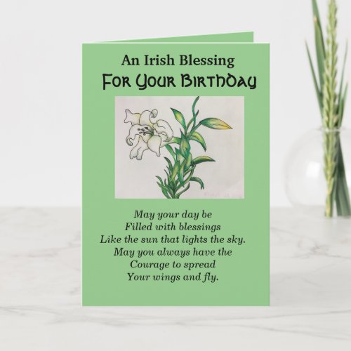 Irish Blessing Happy Birthday Courage White Lily Card