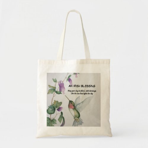 Irish Blessing Hummingbird Garden Inspirational Tote Bag