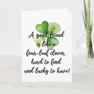 Irish Blessing Lucky 4 Leaf Clover Friendship Card