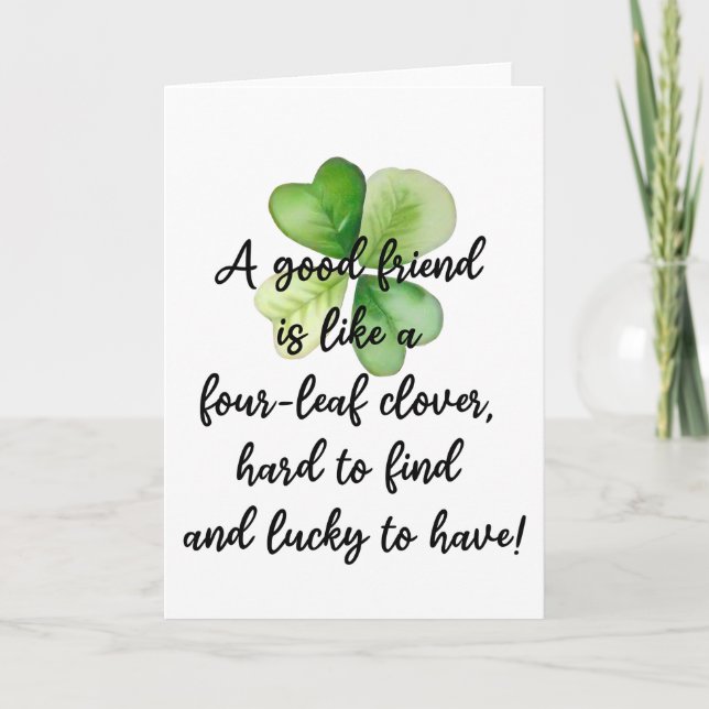 Irish Blessing Lucky 4 Leaf Clover Friendship  Card (Front)