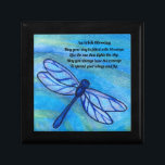 Irish Blessing Quote Dragonfly Keepsake Box<br><div class="desc">Be inspired by the Irish blessing quote on a blue dragonfly keepsake box to brighten your day. Created from my original watercolor painting,  the whimsical insect flies peacefully over the blue,  black and teal green water. Enjoy the message of courage and belief in the spirit of nature's beauty..</div>