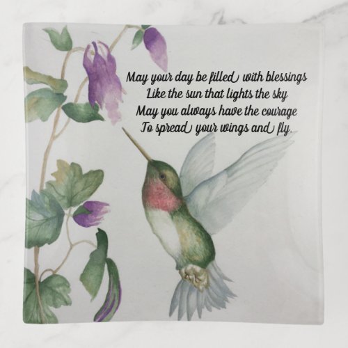 Irish Blessing Quote Hummingbird Inspirational Trinket Tray