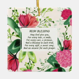 Irish Blessing Red Green Clover Christmas Ceramic Ornament