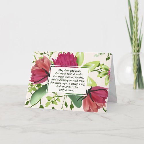 Irish Blessing Red Pink Green Clover Floral Card