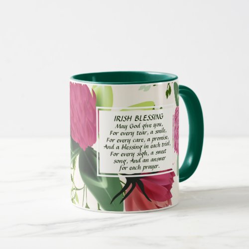 Irish Blessing Red Pink Green Clover Floral Mug