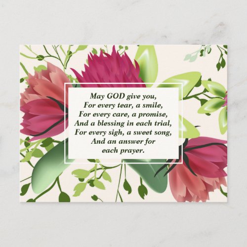 Irish Blessing Red Pink Green Clover Floral Postcard