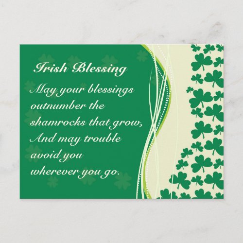 Irish Blessing Shamrocks Design Custom Postcard