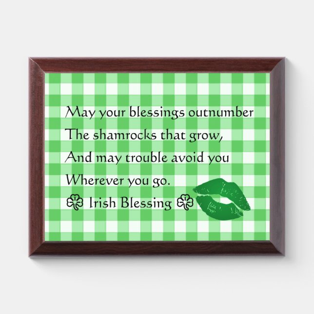 Irish Blessing St.Patrick's Day Green Gingham Award Plaque (Horizontal)
