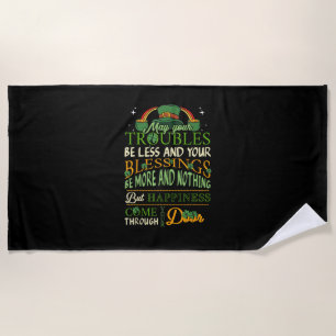 Irish Blessing St Patricks Day Leprechaun Rainbow  Beach Towel