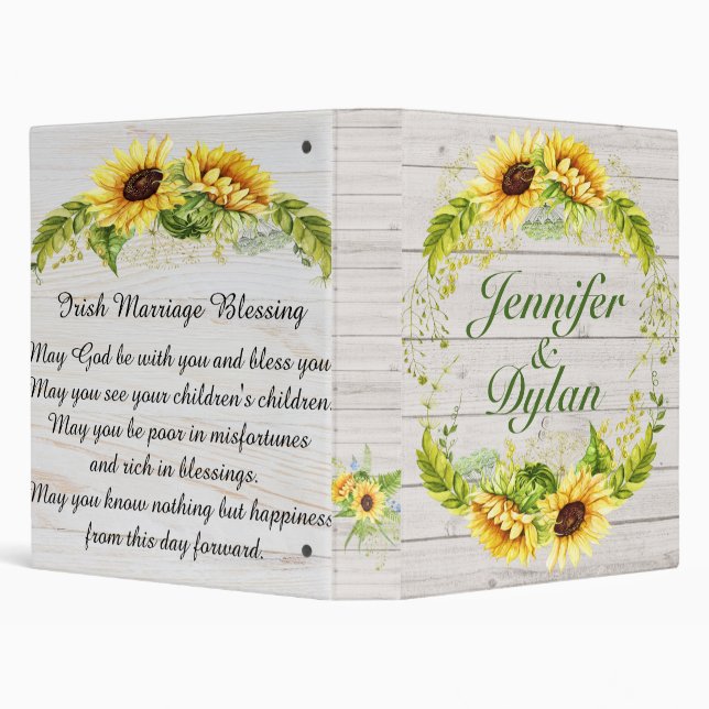 Irish Blessing Sunflower Wedding / All Occasion 3 Ring Binder (Background)