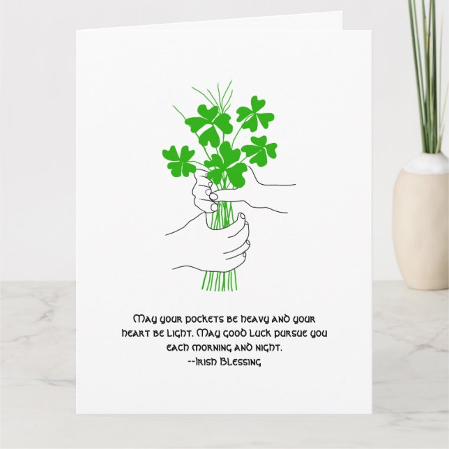 Irish Blessing with Four Leaf Clover Bouquet Card (Front)