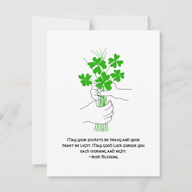 Irish Blessing with Four Leaf Clover Bouquet Holiday Card (Front)