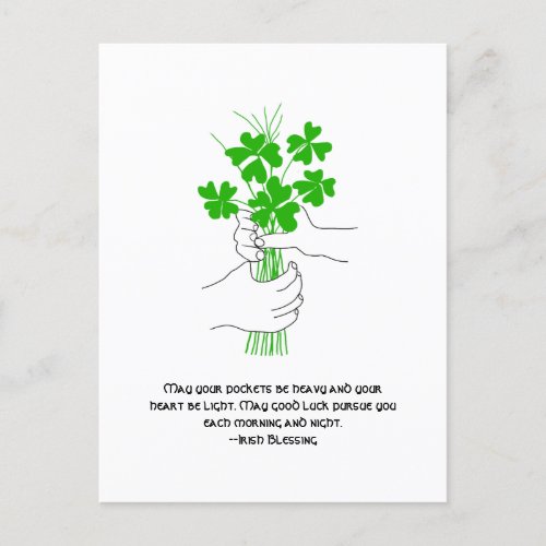 Irish Blessing with Four Leaf Clover Bouquet Holiday Postcard