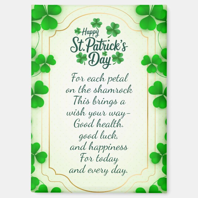 Irish blessings and shamrocks are symbols of luck magnet (Front)