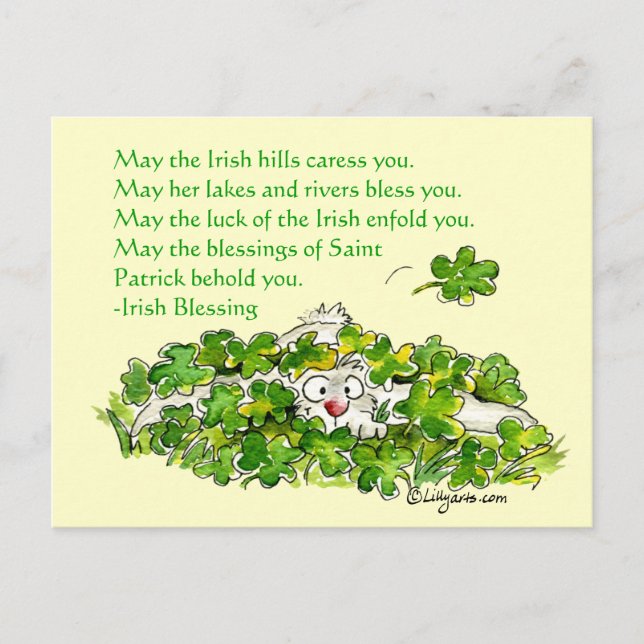 Irish Blessings Cartoon Rabbit Shamrocks Postcard (Front)