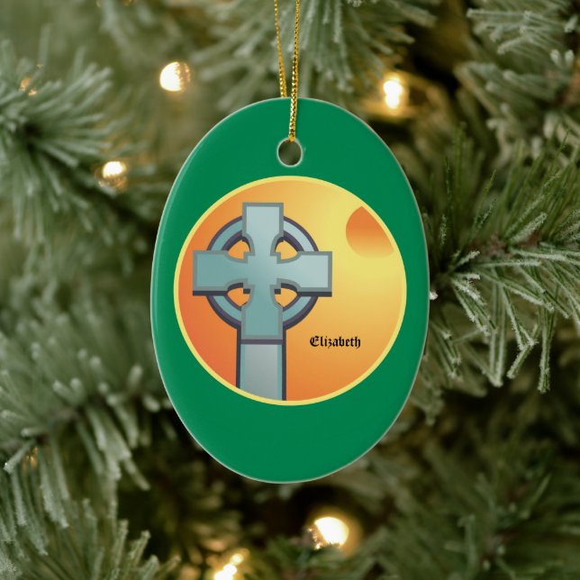 Irish Blessings Cross Personalized Ceramic Ornament (Tree)