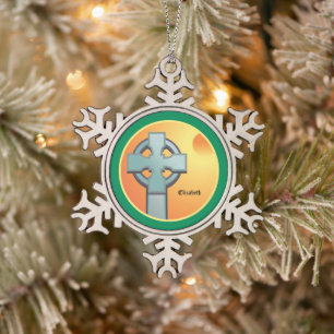Irish Blessings Cross Personalized Snowflake Pewter Christmas Ornament