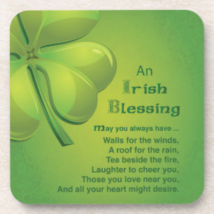 Irish Blessings Green Shamrock, Celtic Beverage Coaster