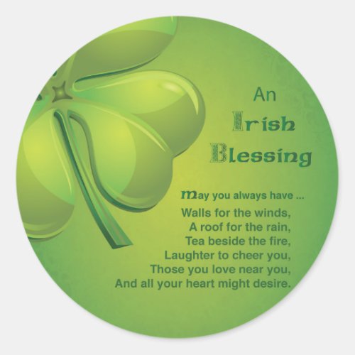 Irish Blessings Green Shamrock Celtic Classic Round Sticker