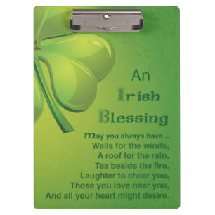 Irish Blessings Green Shamrock, Celtic Clipboard