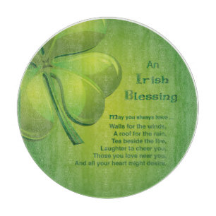 Irish Blessings Green Shamrock, Celtic Cutting Board