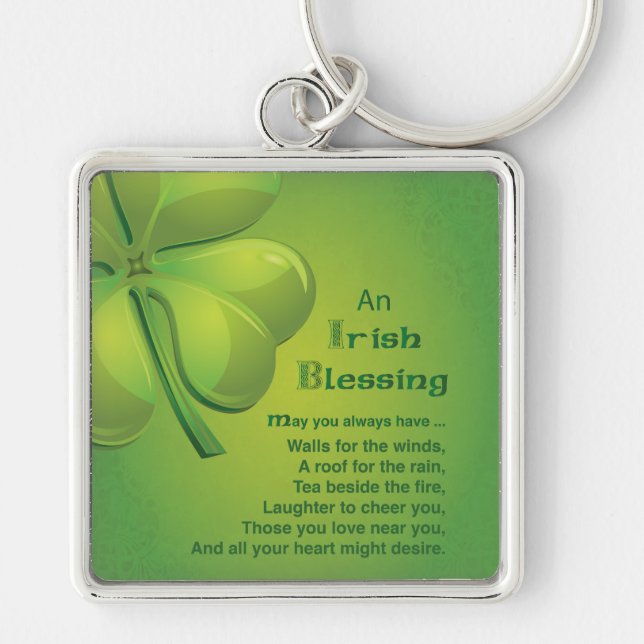 Irish Blessings Green Shamrock, Celtic Keychain (Front)