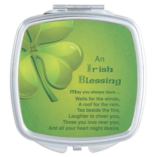 Irish Blessings Green Shamrock, Celtic Makeup Mirror (Front)