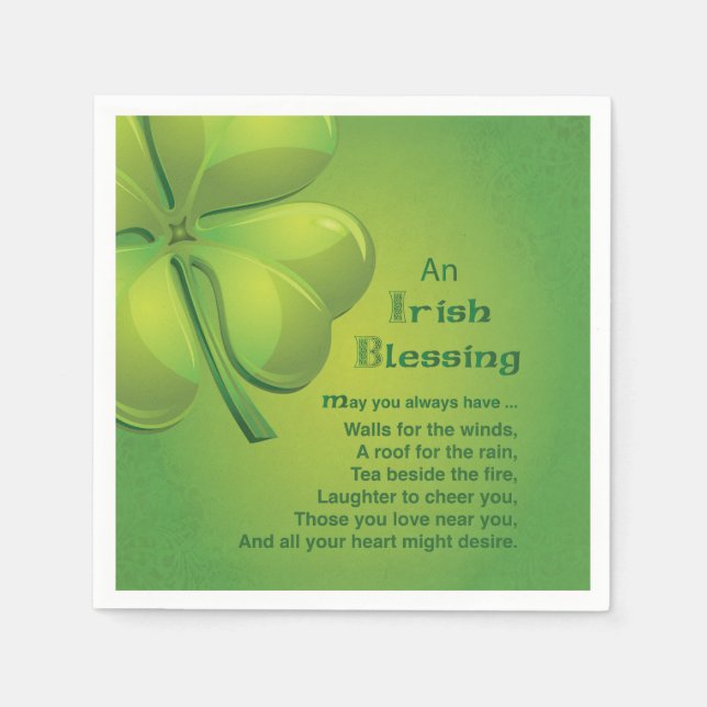 Irish Blessings Green Shamrock, Celtic Napkins (Front)