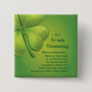 Irish Blessings Green Shamrock, Celtic Pinback Button