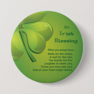 Irish Blessings Green Shamrock, Celtic Pinback Button