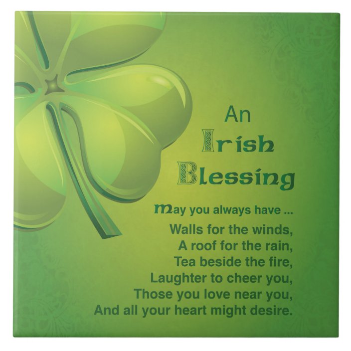 Irish Blessings Green Shamrock, Celtic Tile 