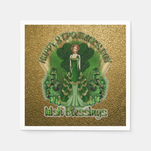 Irish Blessings St Patricks Day Gold Napkins