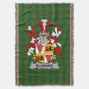 Irish Blunden Coat of Arms Family Crest Ireland Throw Blanket