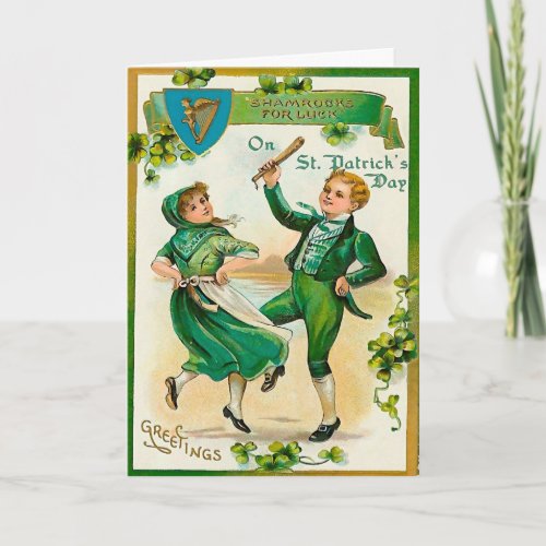 Irish boy and girl dancing on St Patricks Day Card