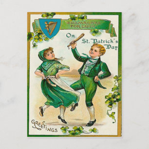 Irish boy and girl dancing on St. Patrick's Day Postcard