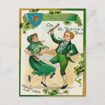 Irish Boy And Girl Dancing On St. Patrick's Day Postcard by VictorianWonders at Zazzle