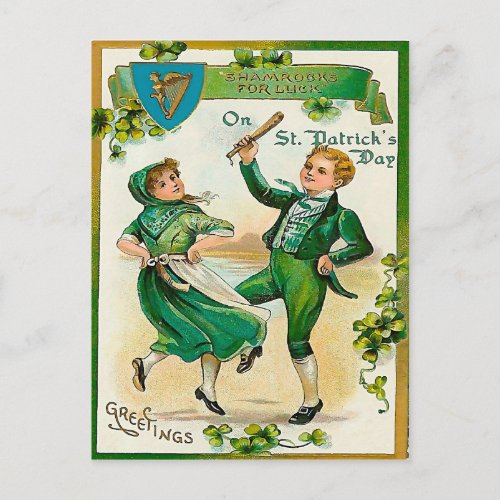 Irish boy and girl dancing on St Patricks Day Postcard