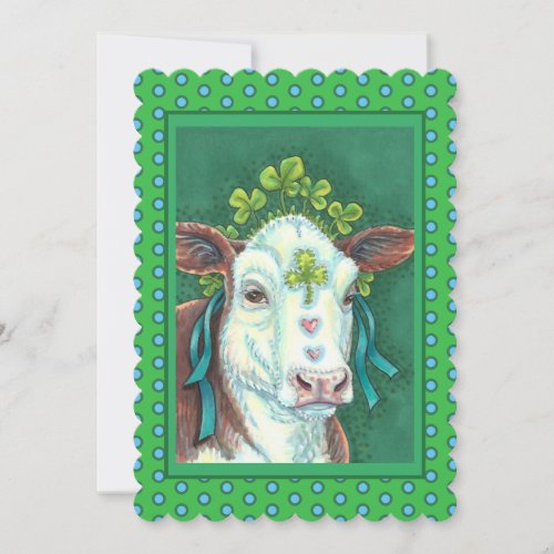 IRISH BRED ST. PATRICK'S DAY HEIFER, SHAMROCK COW HOLIDAY CARD