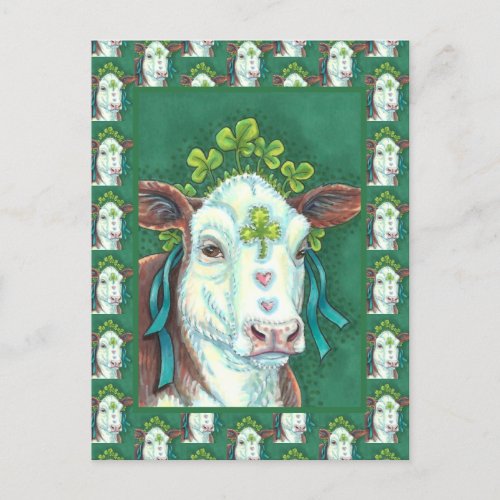 IRISH BRED ST PATRICKS DAY HEIFER SHAMROCK COW HOLIDAY POSTCARD