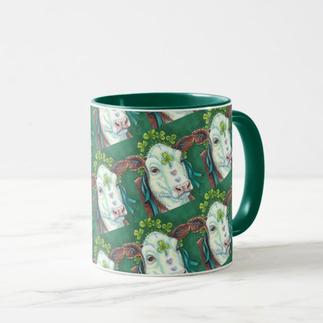 IRISH BRED ST. PATRICK'S DAY HEIFER, SHAMROCK COW MUG (Front Right)