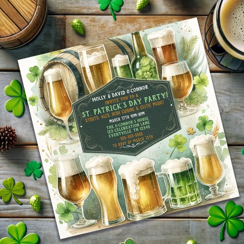 Irish Brews  Cheers St Patricks Day Party Invitation