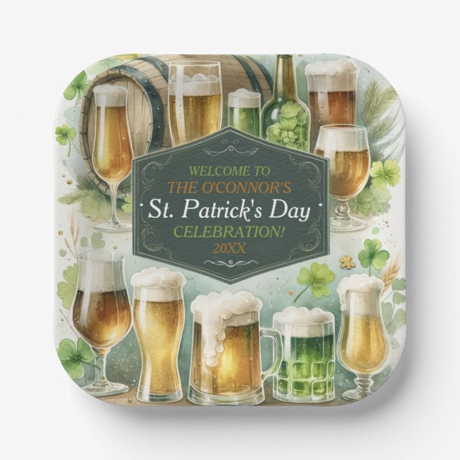 Irish Brews & Cheers St. Patrick’s Day Party Paper Plates (Front)