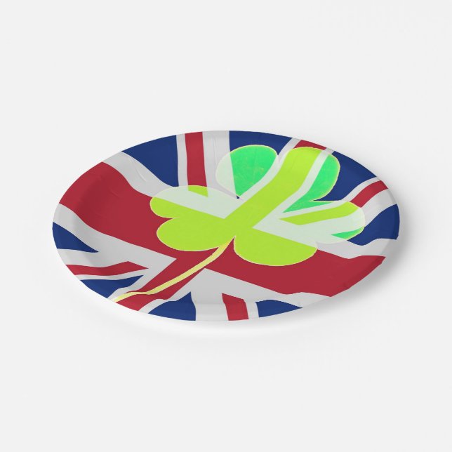 Irish British Flag Shamrock Clover St. Patrick UK Paper Plates (Angled)